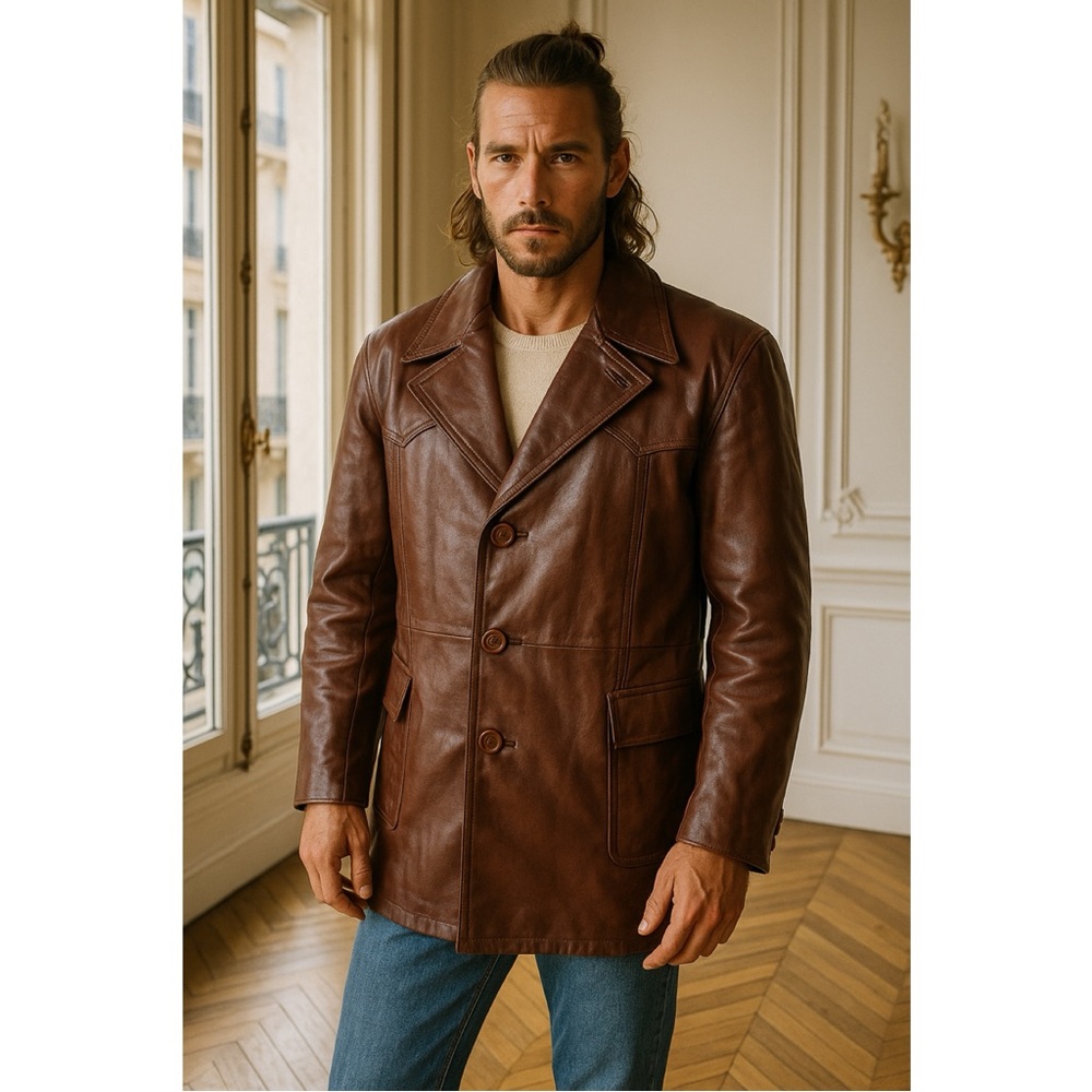The Olde Hide House Vintage 70s Men’s Brown Leather Jacket, size XL / 46